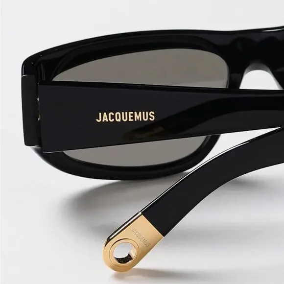 New! Jacquemus JAC2C1SUN, Unisex Black Sunglasses with Gold Accents, Authentic